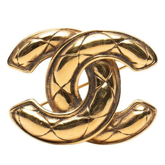 Chanel CC Logo Quilted Brooch Gold Plated