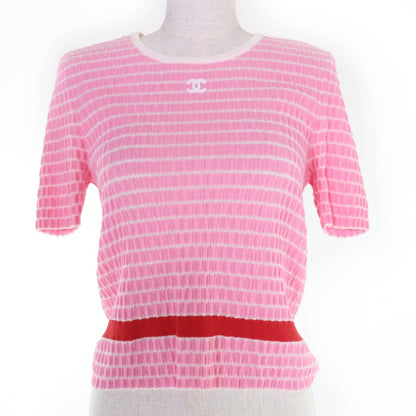 Chanel Cotton CC Logo Short Sleeve Knit Pink 36