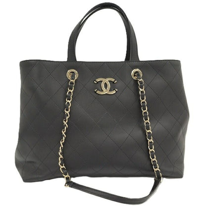 Chanel 2WAY Chain Tote Bag Coco Mark Leather Black As1434