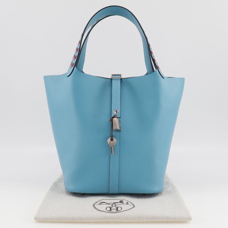 Hermes Picotin Lock MM Tresage Vaux Epson Light Blue D Women's Handbag
