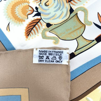 Hermes Carre 90 Imagerie Popular Prints Beige Scarf Silk