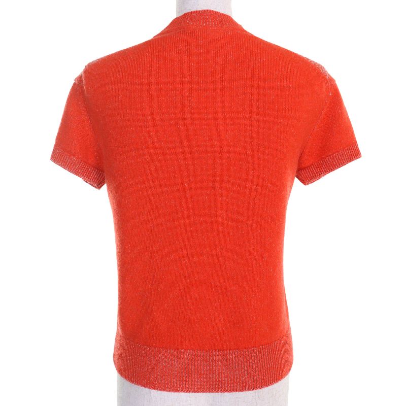Hermes 2023 3h2600d1 100% Cashmere Circle Logo Part Short Sleeve Knit Top