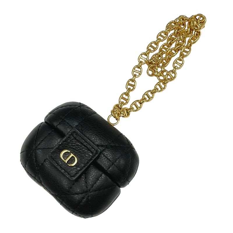 Christian Dior Cannage Black Gold CD Chain Airpods Case