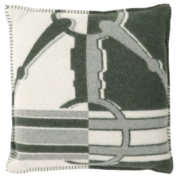 Hermes Tattersall Cushion Wool Cashmere Follet White Hardware Cabas - Removable