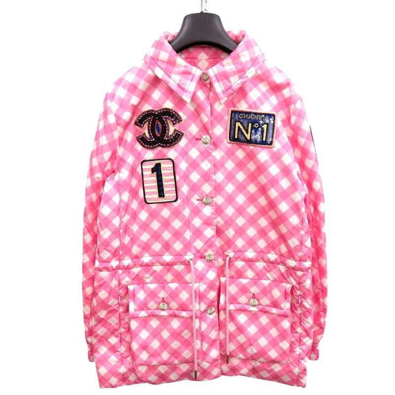 Chanel Sequin Patch 23 C Size 42 Silk Nylon Polyester Pink Coat