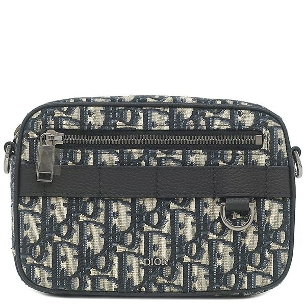 Dior Shoulder Bag Safar Mini Oblique Canvas Leather Beige Gunmetal All Over