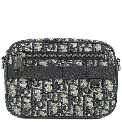 Dior Shoulder Bag Safar Mini Oblique Canvas Leather Beige Gunmetal All Over