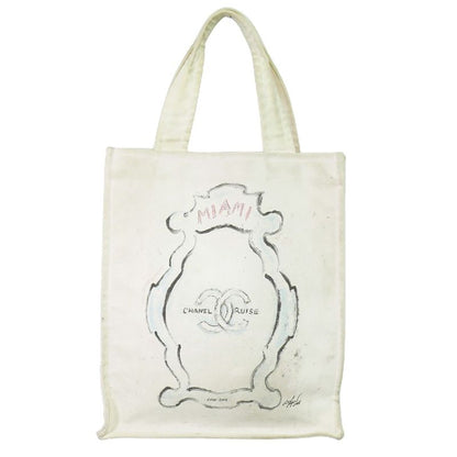 Authentic Chanel Coco Mark Miami Cruise Line Tote Handbag Canvas White Bag