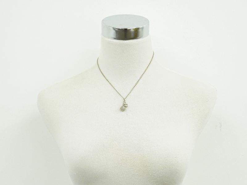 Authentic Chanel Coco Mark Ball Rhinestone Necklace Pendant Metal Silver