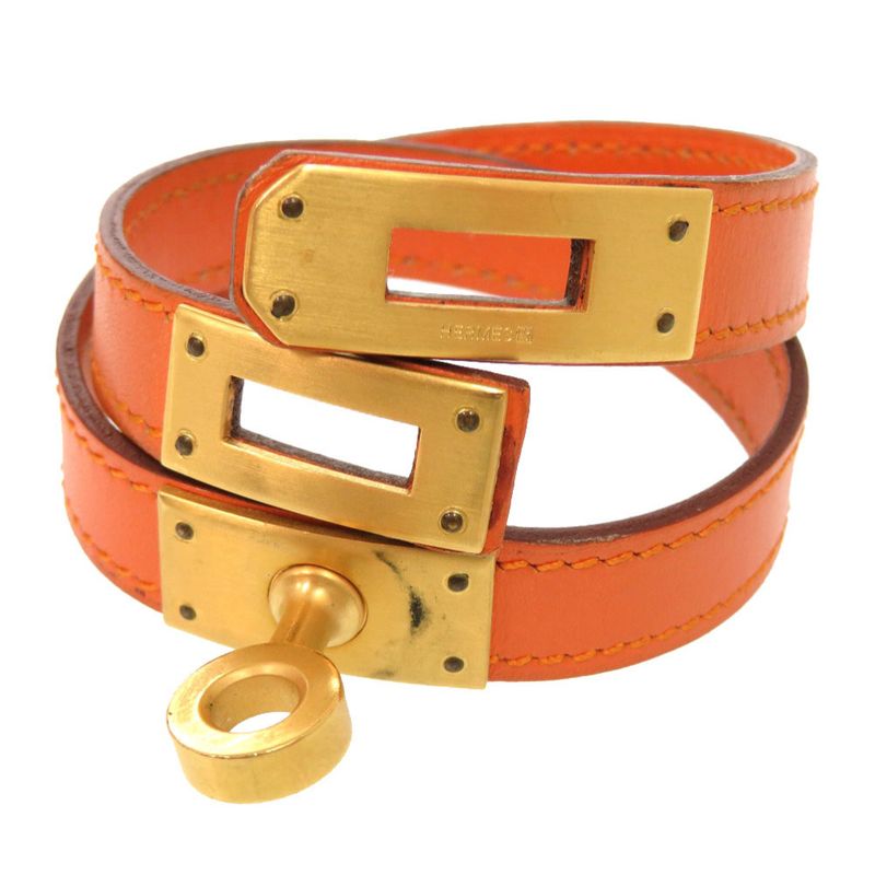 Hermes Kelly Dubreuil Swift Orange Gold Hardware □G Engraved Bracelet 0902