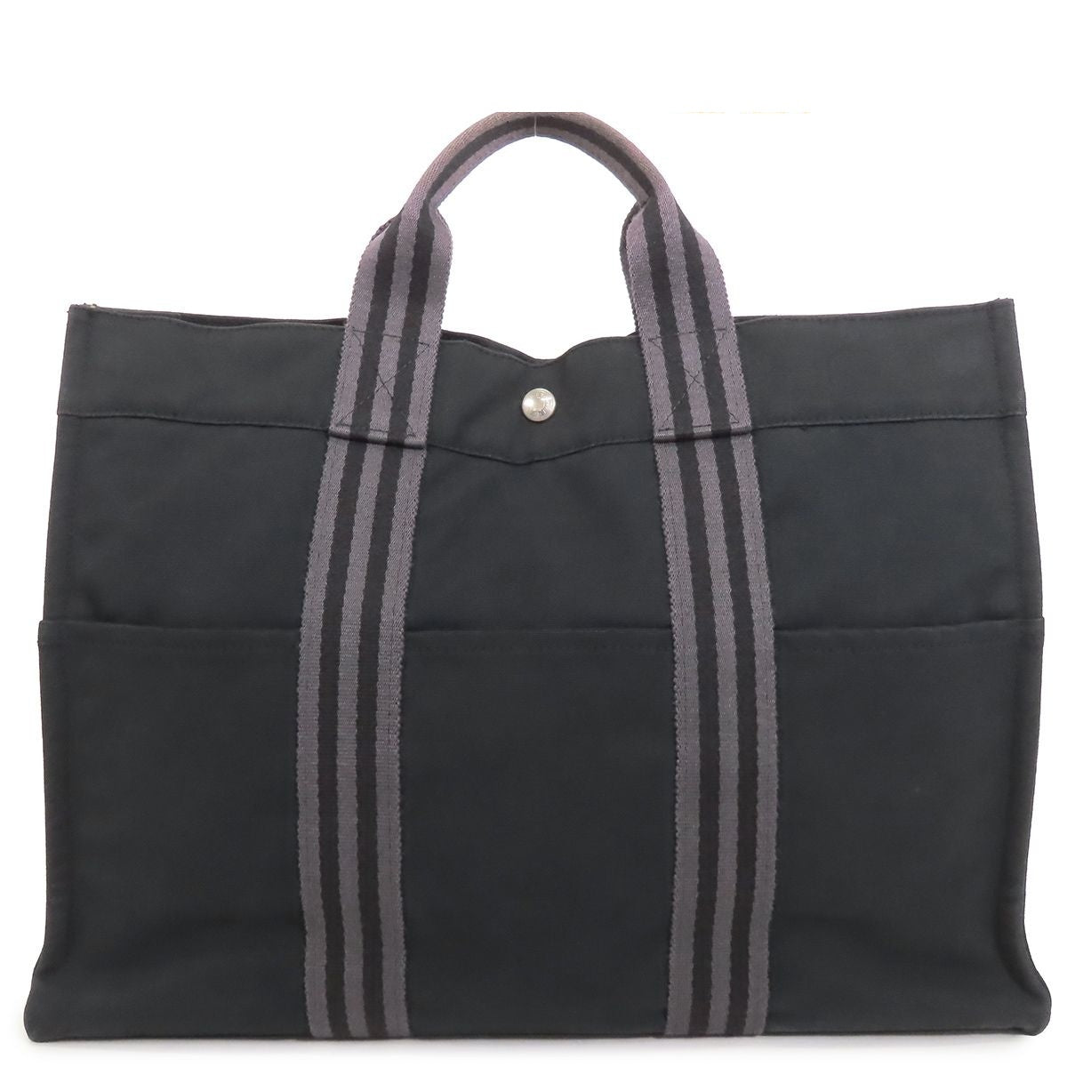 Hermes Fourre Tout MM Black Silver Cotton Tote Bag