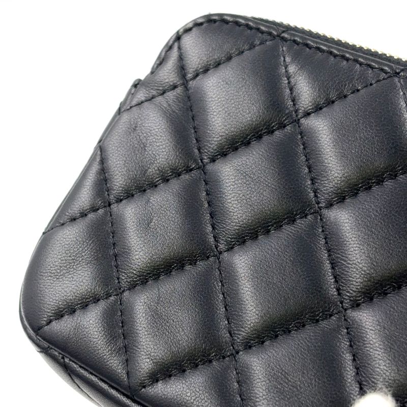 Chanel Matelasse W Zipper Chain Wallet Matelasse Serial No 22 Lambskin Black