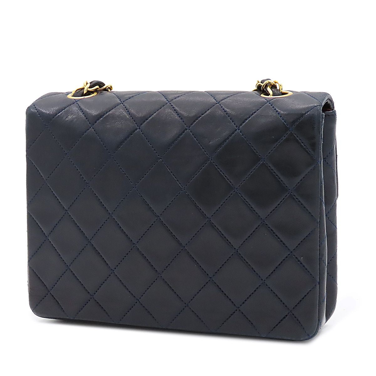 Chanel Shoulder Bag Mini Quilted 20 Single Flap Vintage Navy Gold Lambskin — view 2