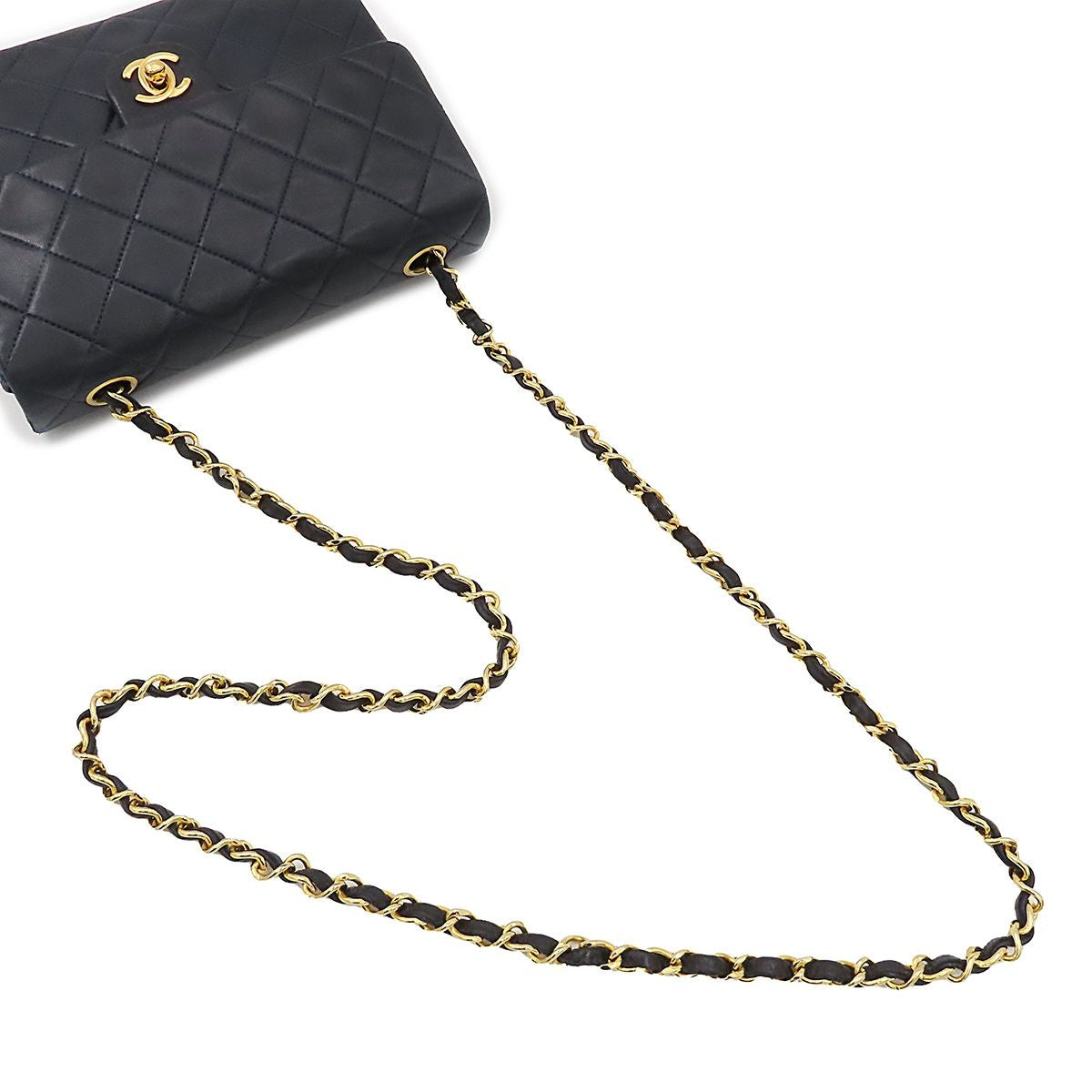Chanel Shoulder Bag Mini Quilted 20 Single Flap Vintage Navy Gold Lambskin — view 4
