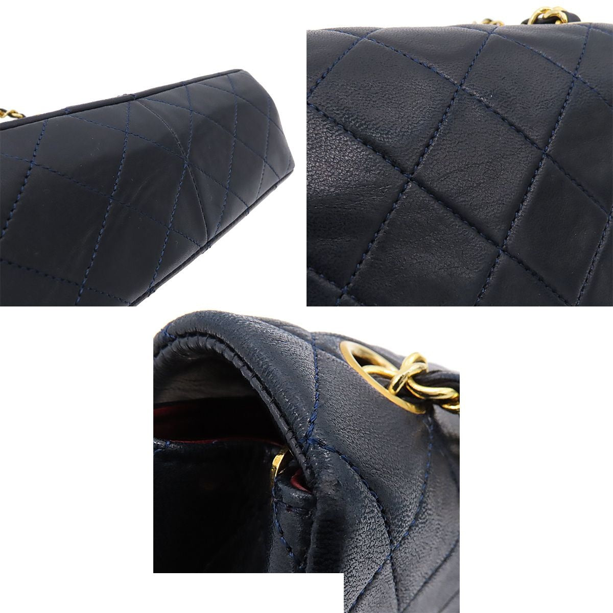 Chanel Shoulder Bag Mini Quilted 20 Single Flap Vintage Navy Gold Lambskin — view 7