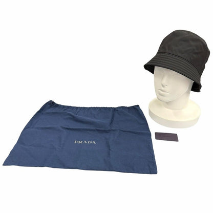 Prada Re-Nylon Leather Triangle Logo Bucket Hat Black — view 2