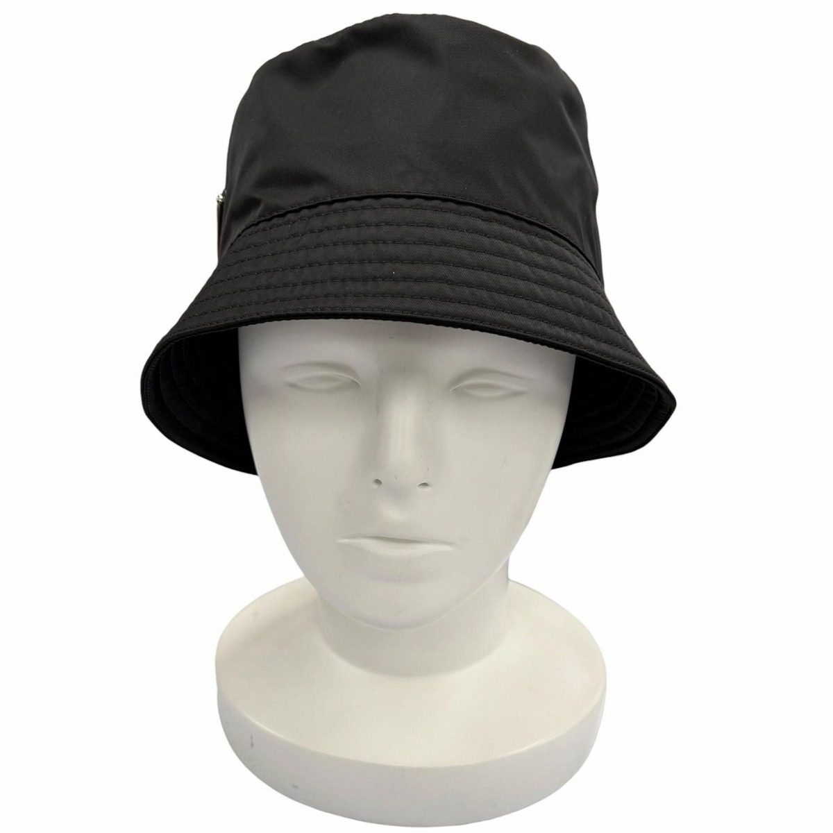 Prada Re-Nylon Leather Triangle Logo Bucket Hat Black — view 3