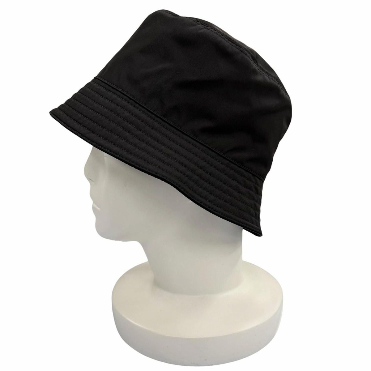 Prada Re-Nylon Leather Triangle Logo Bucket Hat Black — view 4