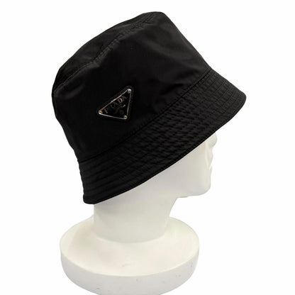 Prada Re-Nylon Leather Triangle Logo Bucket Hat Black — view 6