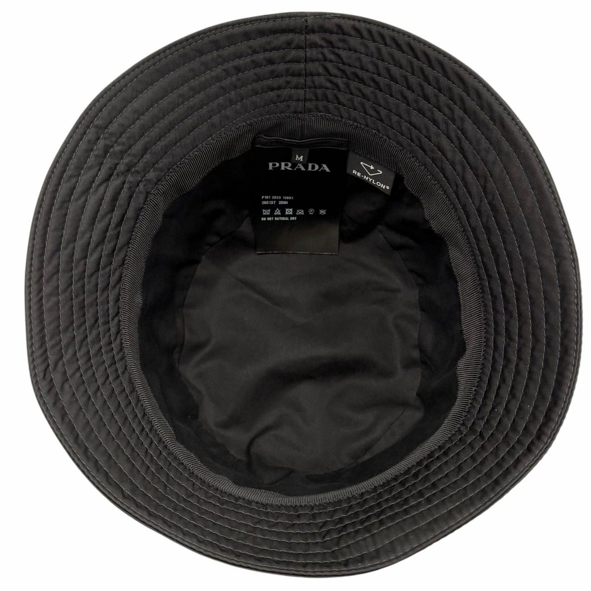 Prada Re-Nylon Leather Triangle Logo Bucket Hat Black — view 7