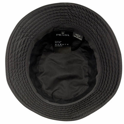 Prada Re-Nylon Leather Triangle Logo Bucket Hat Black — view 7