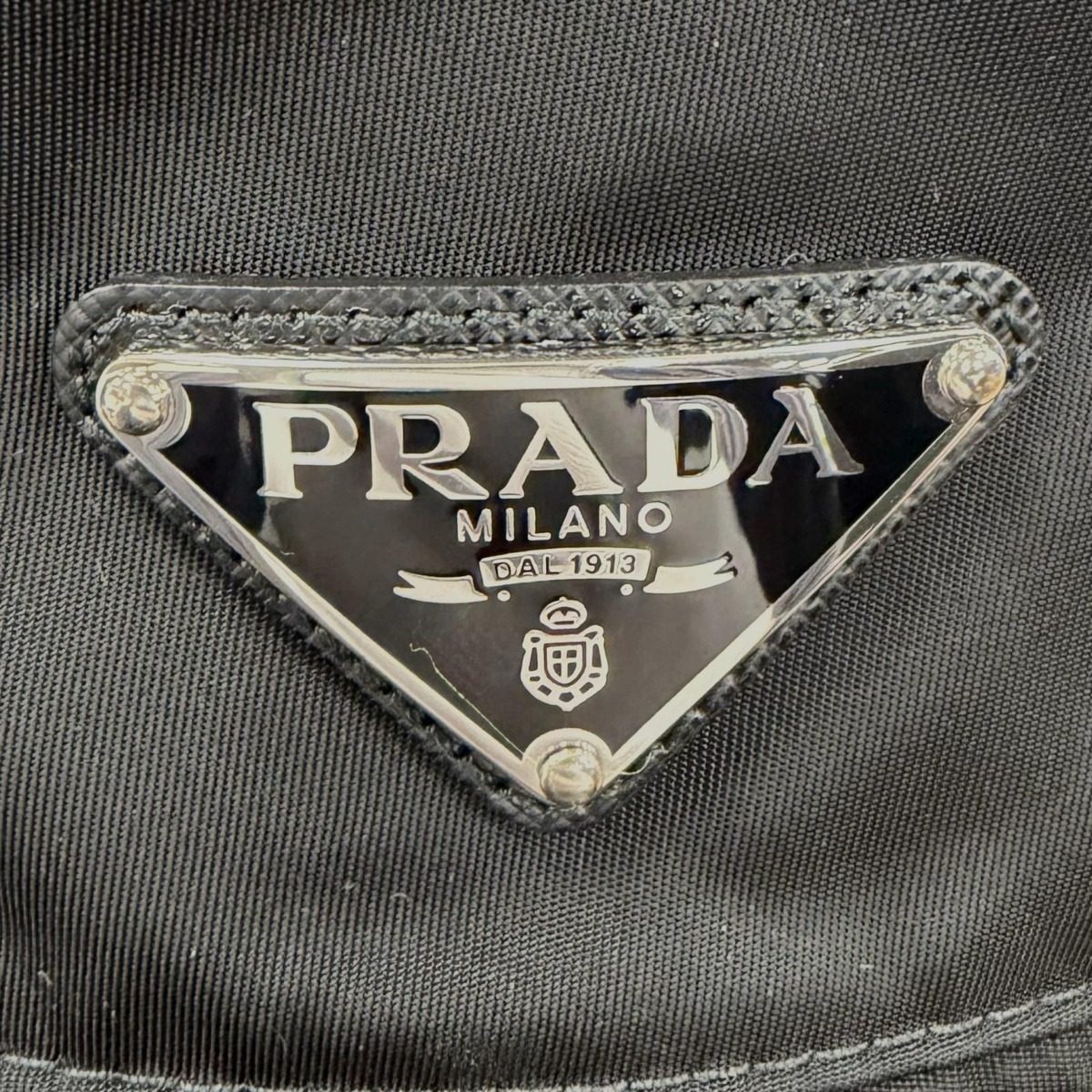 Prada Re-Nylon Leather Triangle Logo Bucket Hat Black — view 8