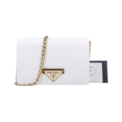 Prada Triangle Logo White Saffiano Leather Messenger Bag