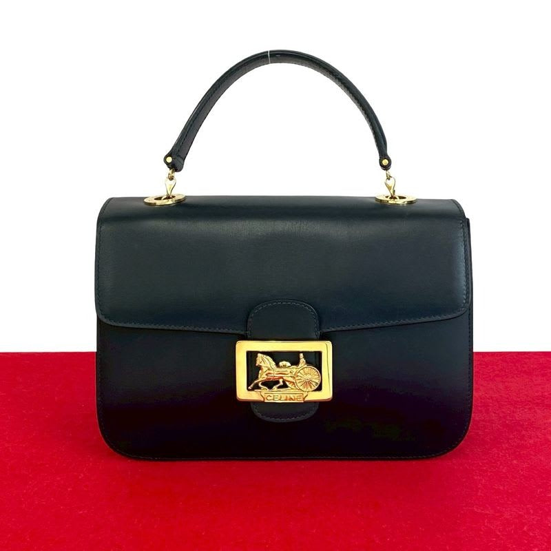 Celine Vintage Circle Logo Carriage Hardware Calf Leather