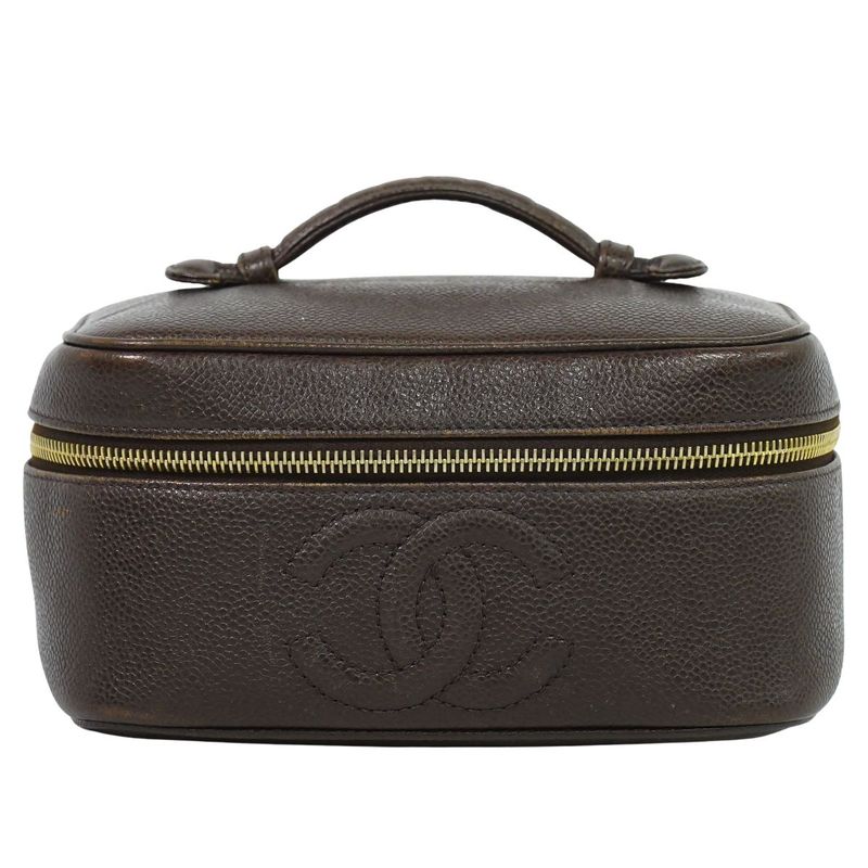 Authentic Chanel Coco Mark Vanity Bag Handbag Cosmetic Pouch Caviar Skin