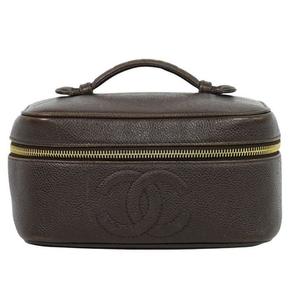 Authentic Chanel Coco Mark Vanity Bag Handbag Cosmetic Pouch Caviar Skin