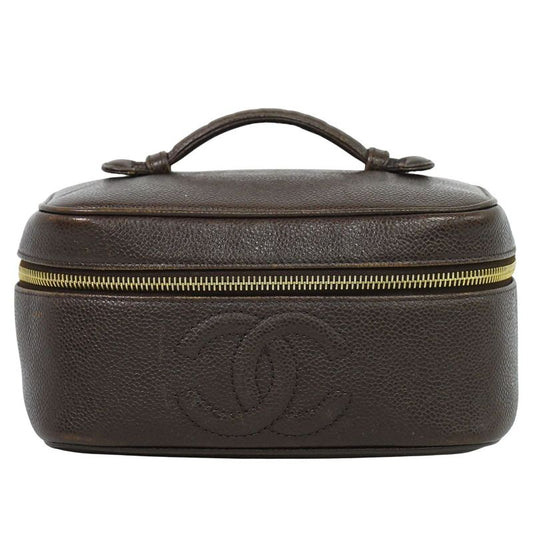 Authentic Chanel Coco Mark Vanity Bag Handbag Cosmetic Pouch Caviar Skin