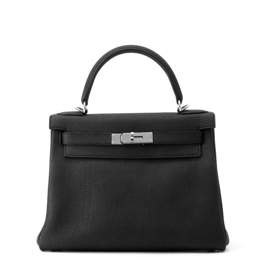 Hermes Handbag Kelly 28 Retourne Black Silver Togo 2-Way