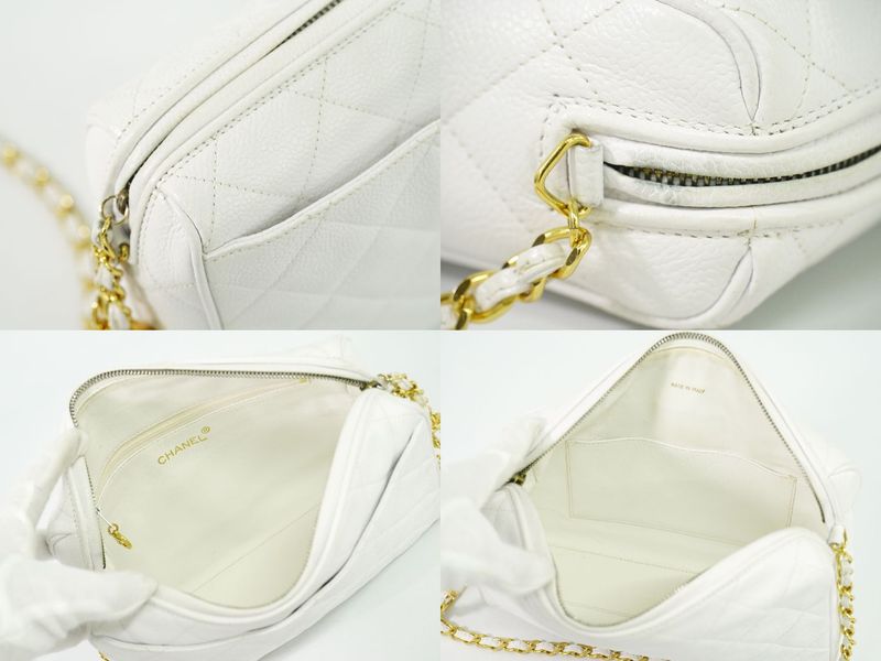 Authentic Chanel Coco Mark Matelasse Chain Shoulder Bag Pochette Caviar Skin