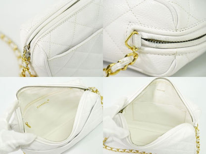 Authentic Chanel Coco Mark Matelasse Chain Shoulder Bag Pochette Caviar Skin