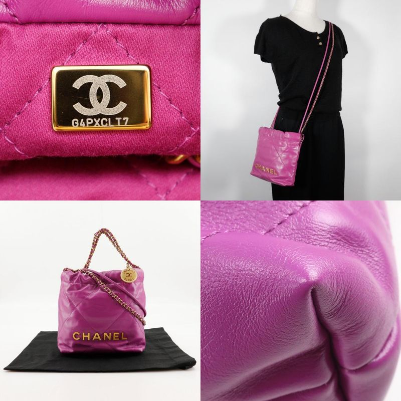 Chanel 22 Mini Bag 2WAY Handbag As3980 Calf Purple Ladies Shoulder Bag