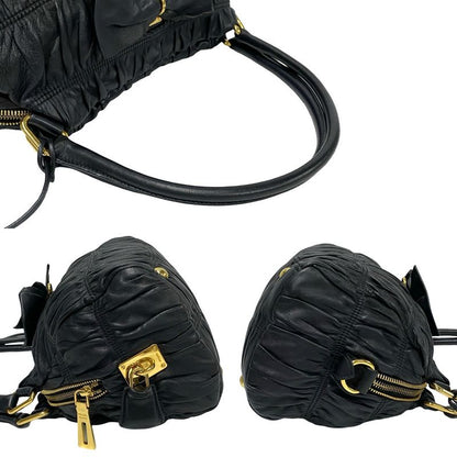Prada Logo Hardware Ribbon Motif Leather Gathered
