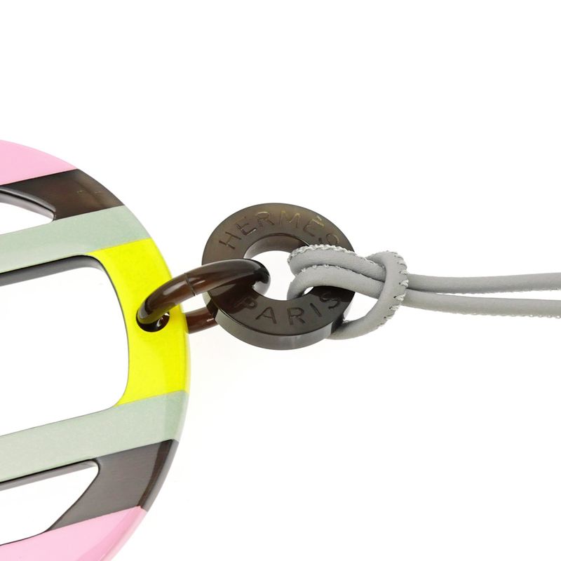 Hermes Necklace H Equipe Buffalo Horn Pink Gray Yellow Pendant