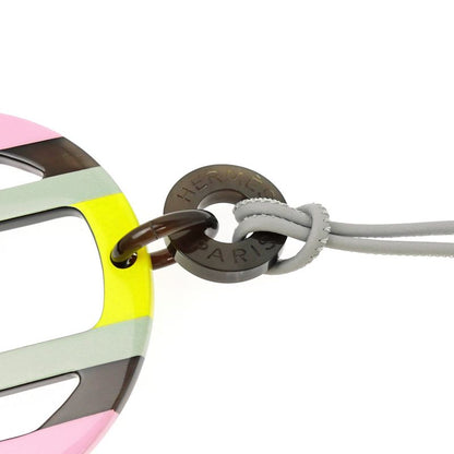 Hermes Necklace H Equipe Buffalo Horn Pink Gray Yellow Pendant