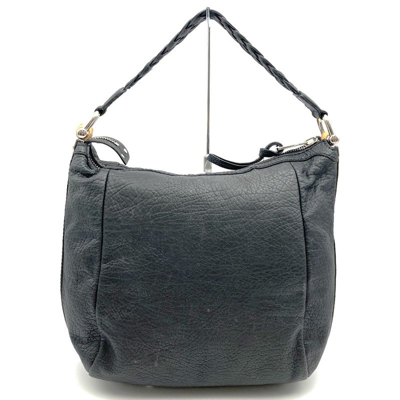 Gucci 257090 Handbag Shoulder Bag Bamboo Braided Handle Leather Black Women