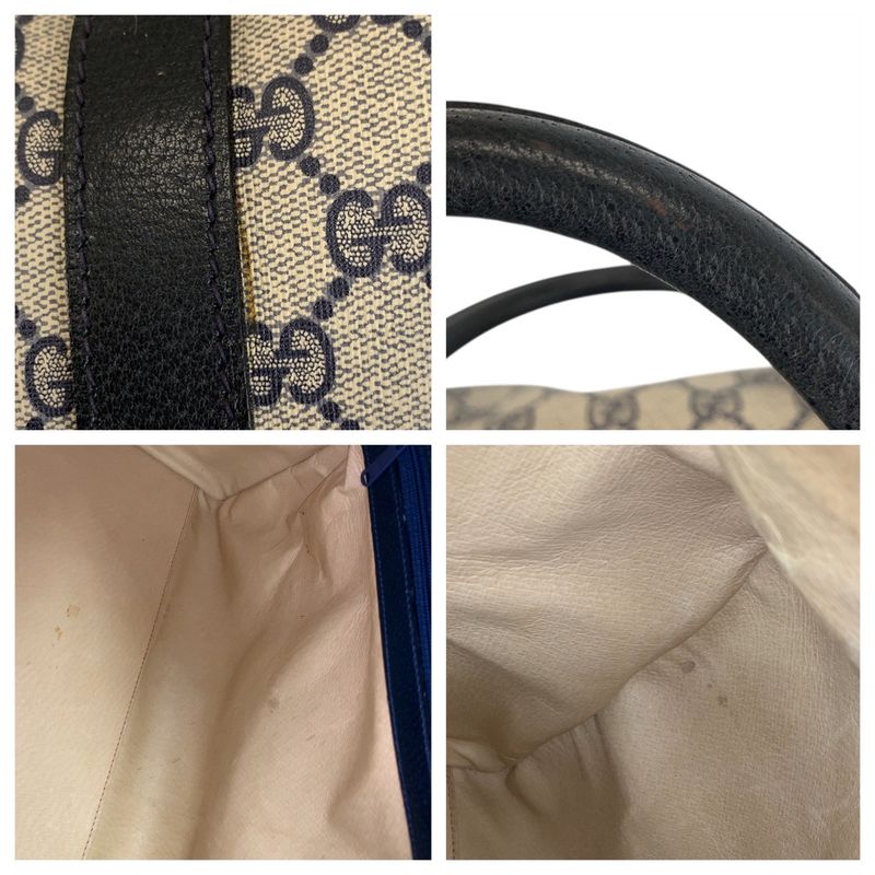 Gucci Vintage Gray Navy Gold Hardware GG Supreme Canvas Boston Bag Handbag