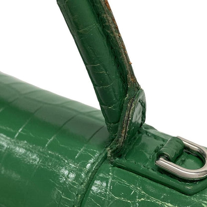 Balenciaga Handbag Hourglass Top Handle Small 593546 Green Shape Pressed Leather