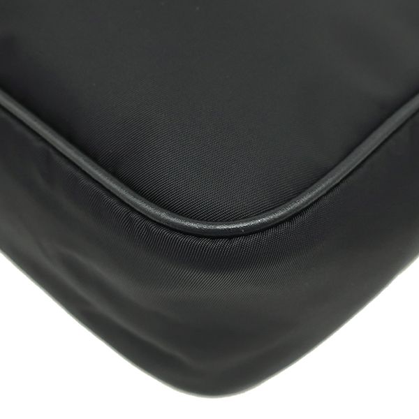 Prada Shoulder Bag Studded Nylon Leather Black Silver Hardware Black Triangle
