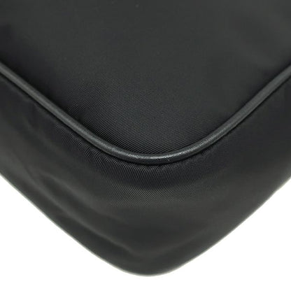 Prada Shoulder Bag Studded Nylon Leather Black Silver Hardware Black Triangle
