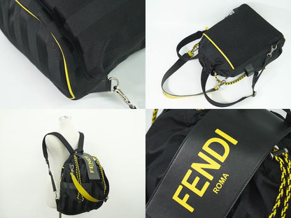 Authentic Fendi Strike Pecan 2WAY Backpack Sac Shoulder Bag Nylon Leather Black