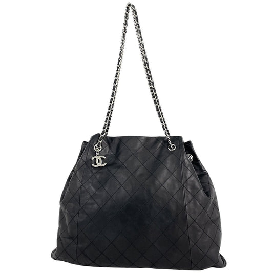 Chanel CC Logo Chain Shoulder Bag Quilted Leather Navy