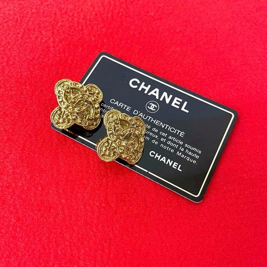 Chanel Vintage Coco Mark Motif GP Earrings Accessory 94A