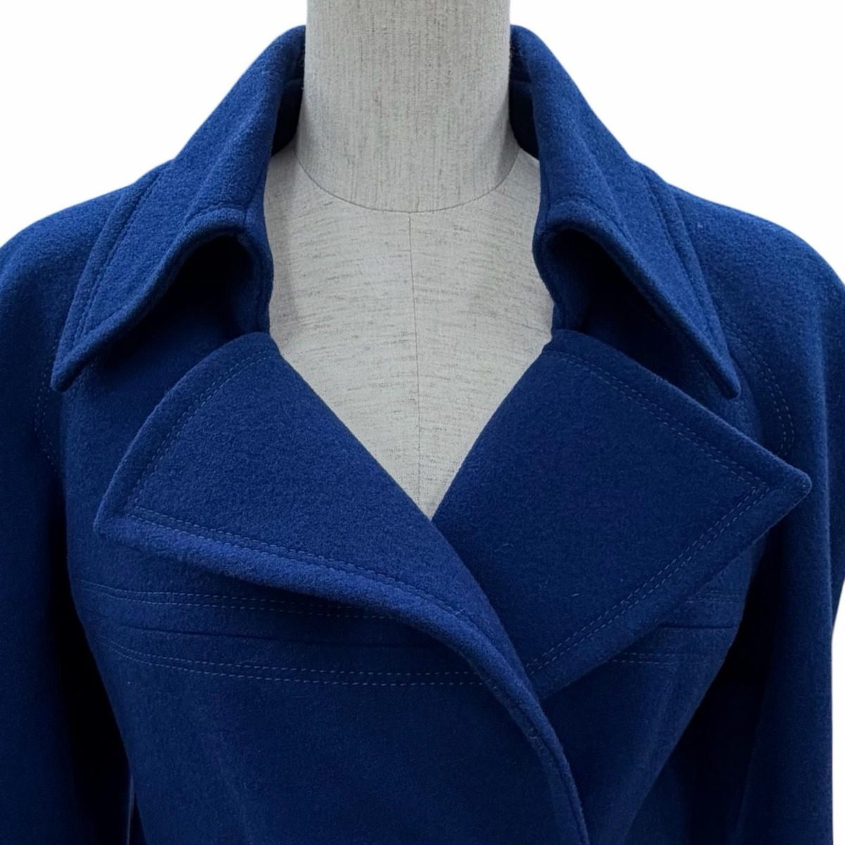 Chanel CC Logo Button Lining Silk Double Breasted Wool Coat Blue 36 — view 4