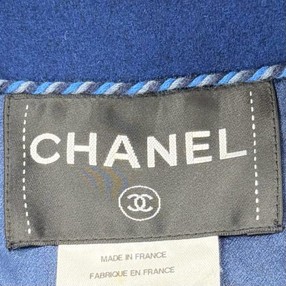 Chanel CC Logo Button Lining Silk Double Breasted Wool Coat Blue 36 — view 7