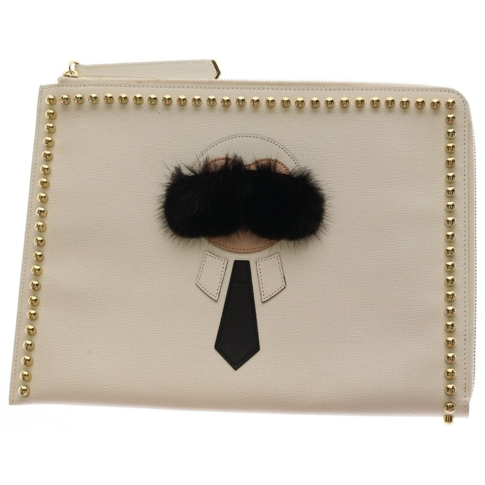 Fendi Punkarlito Charm Studded Clutch White