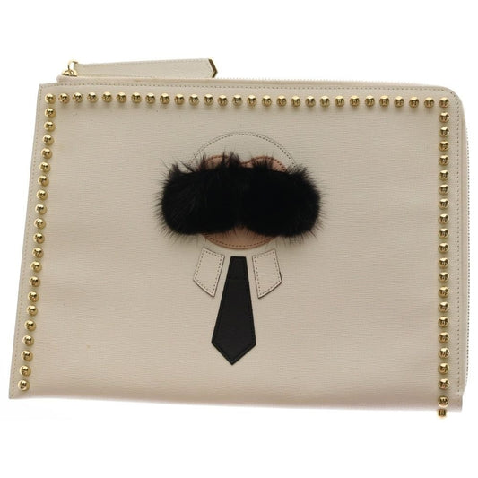 Fendi Punkarlito Charm Studded Clutch White
